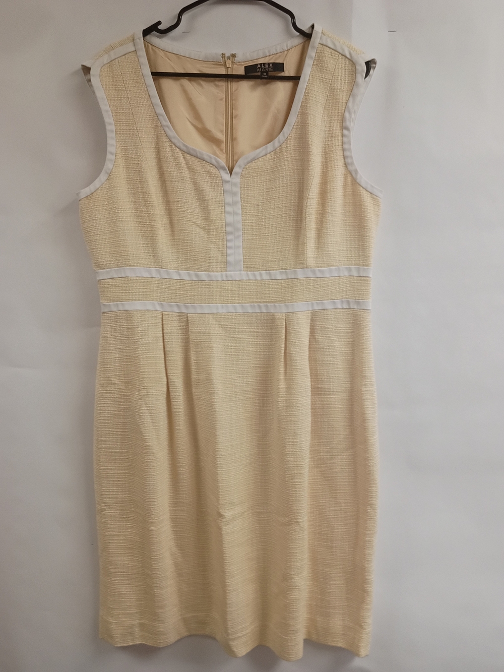 Alex Marie Cream Tweed Midi Dress with White Trim